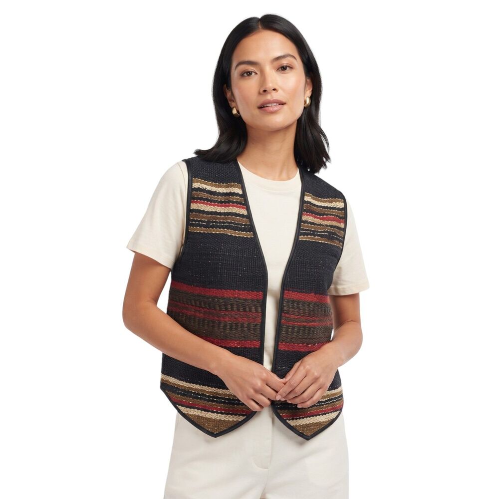 Vintage Ashley Hill Leather Striped Vest Size MED